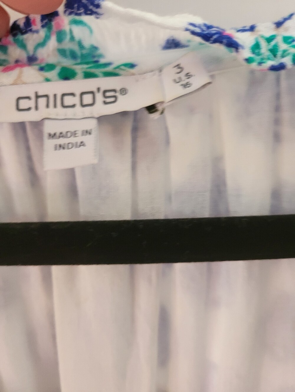 Chico's 3/16 Lukea White Maxi Dress Boho Peasant Blue Pink Floral Shell - Picture 5 of 7